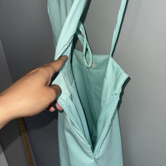 Tea & Cup Women’s Romper Size S Sage Blue Green Open Back Spaghetti Strap - Picture 3 of 11